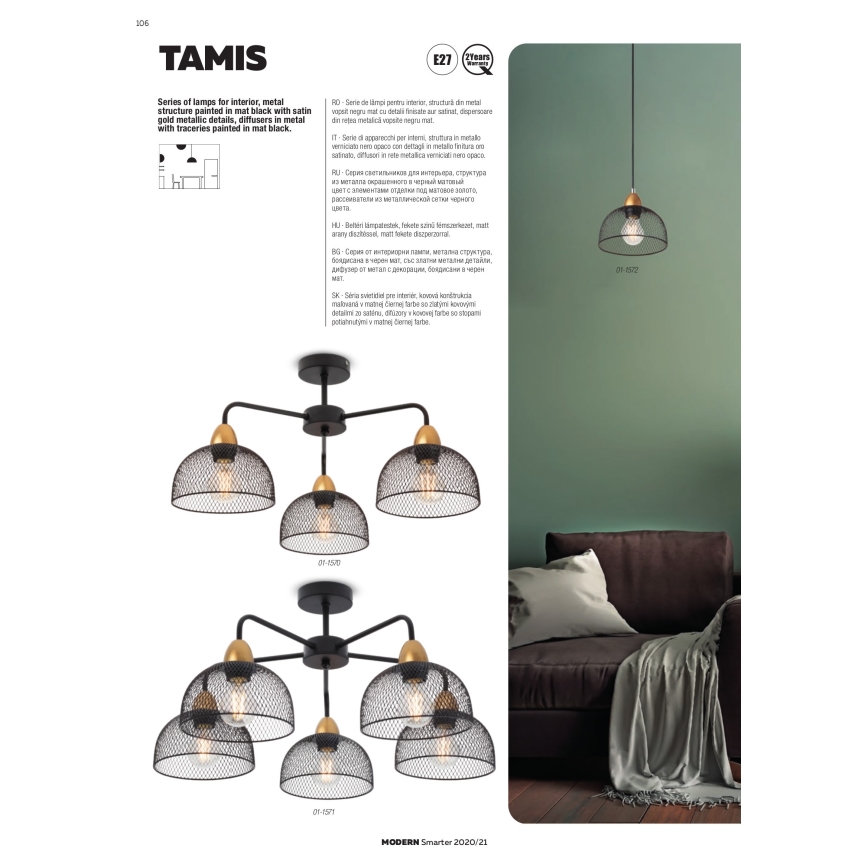 Redo 01-1573 - TAMIS cable-suspended chandelier 3xE27/42W/230V, diameter 59 cm, black