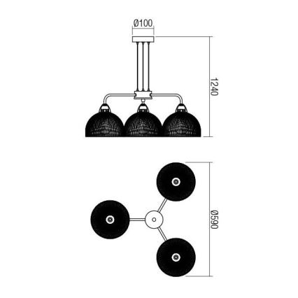 Redo 01-1573 - TAMIS cable-suspended chandelier 3xE27/42W/230V, diameter 59 cm, black