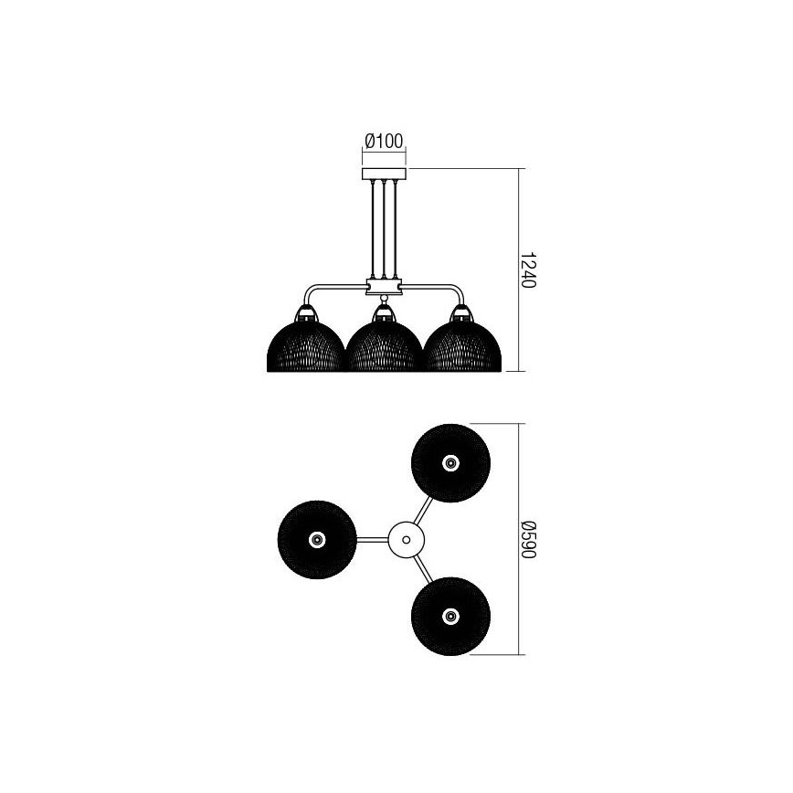 Redo 01-1573 - TAMIS cable-suspended chandelier 3xE27/42W/230V, diameter 59 cm, black