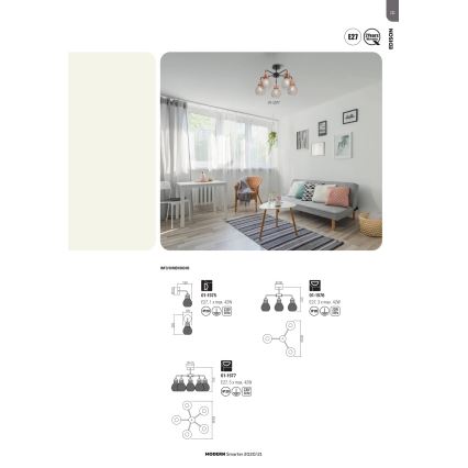 Redo 01-1577 - EDISON Rod Chandelier, 5×E27 (max. 42W) / 230V, Ø 53 cm, Black/Copper
