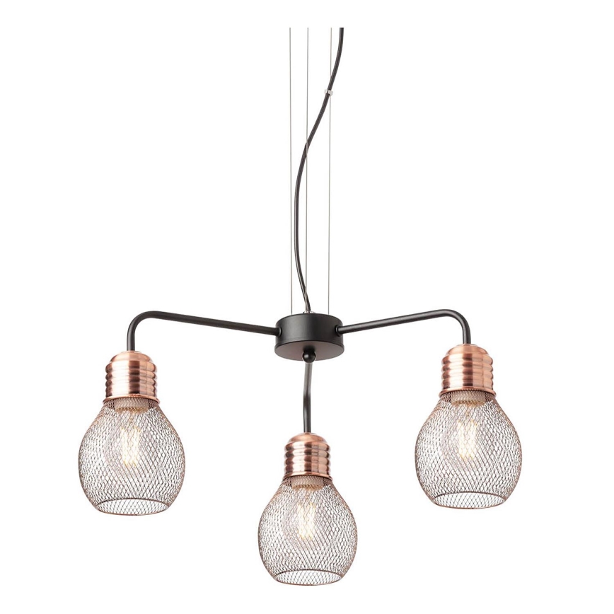 Redo 01-1579 - EDISON Cable Chandelier 3xE27/42W/230V Ø 53 cm Black/Copper