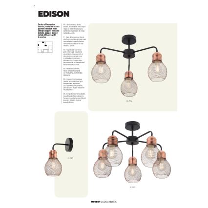 Redo 01-1579 - EDISON Cable Chandelier 3xE27/42W/230V Ø 53 cm Black/Copper