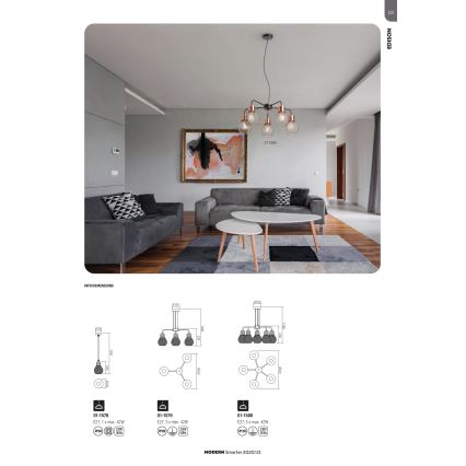 Redo 01-1579 - EDISON Cable Chandelier 3xE27/42W/230V Ø 53 cm Black/Copper