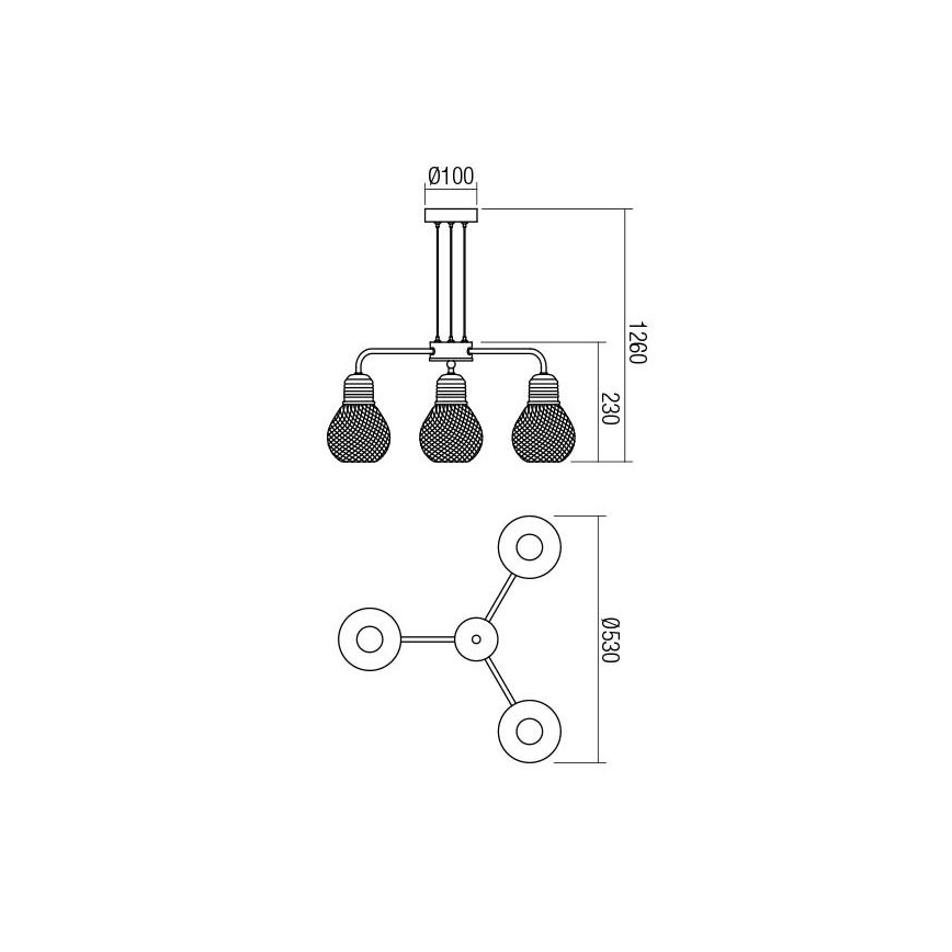 Redo 01-1579 - EDISON Cable Chandelier 3xE27/42W/230V Ø 53 cm Black/Copper