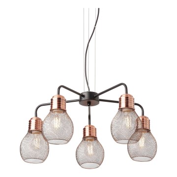 Redo 01-1580 - Cable-hung chandelier EDISON 5xE27/42W/230V Ø 53 cm Black/Copper