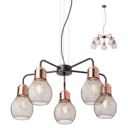 Redo 01-1580 - Cable-hung chandelier EDISON 5xE27/42W/230V Ø 53 cm Black/Copper