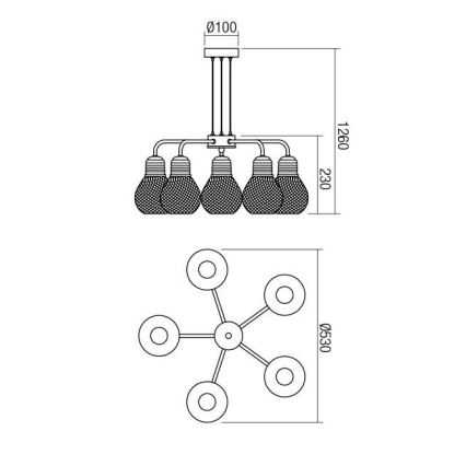 Redo 01-1580 - Cable-hung chandelier EDISON 5xE27/42W/230V Ø 53 cm Black/Copper