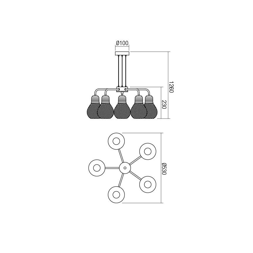 Redo 01-1580 - Cable-hung chandelier EDISON 5xE27/42W/230V Ø 53 cm Black/Copper