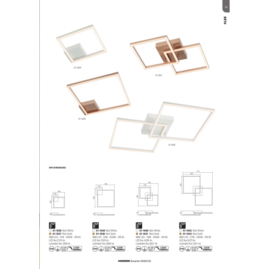 Redo 01-1642 - Dimmable LED Ceiling Light KLEE LED/57W/230V White