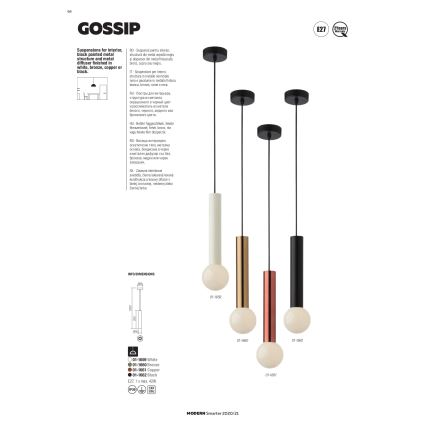 Redo 01-1661 - Chandelier on a string GOSSIP 1xE27/42W/230V copper