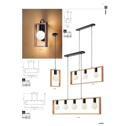 Redo 01-1665 - Chandelier on a string TIMBER 3xE27/42W/230V beech