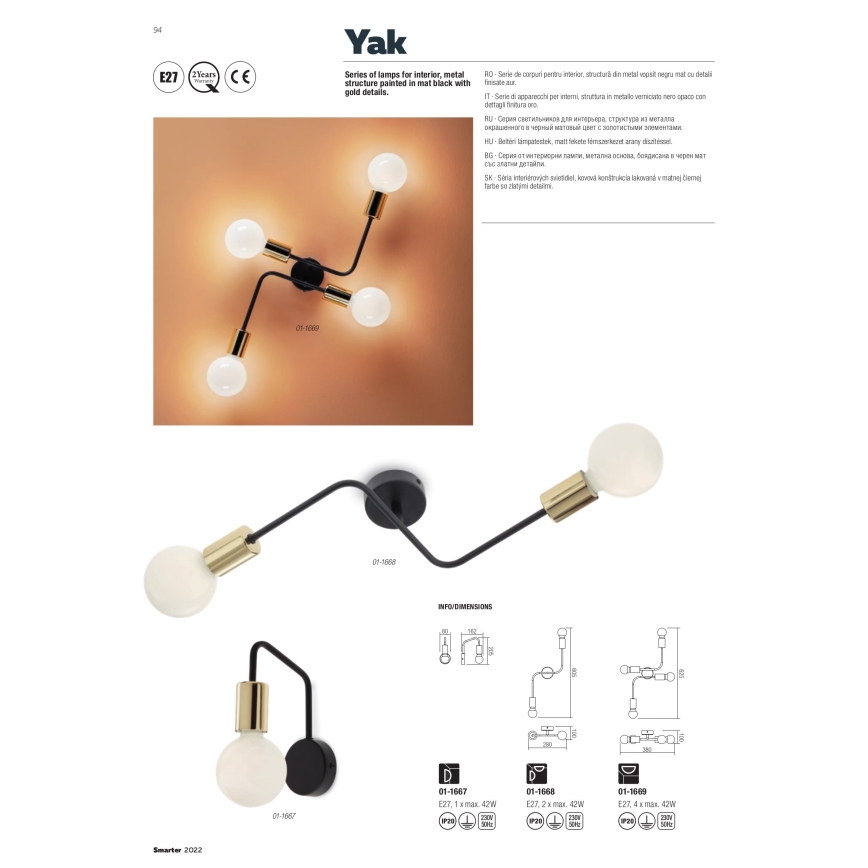 Redo 01-1669 - Ceiling light YAK 4xE27/42W/230V