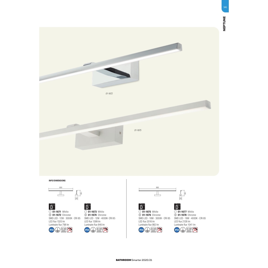 Redo 01-1671 - LED Bathroom Mirror Light NEPTUNE LED/12W/230V 60 cm IP44 White