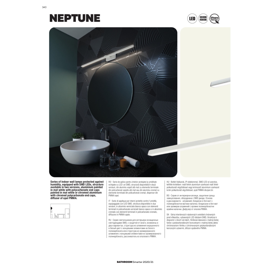 Redo 01-1672 - NEPTUNE LED Bathroom Mirror Light, 12W/230V, 60 cm, IP44, Polished Chrome