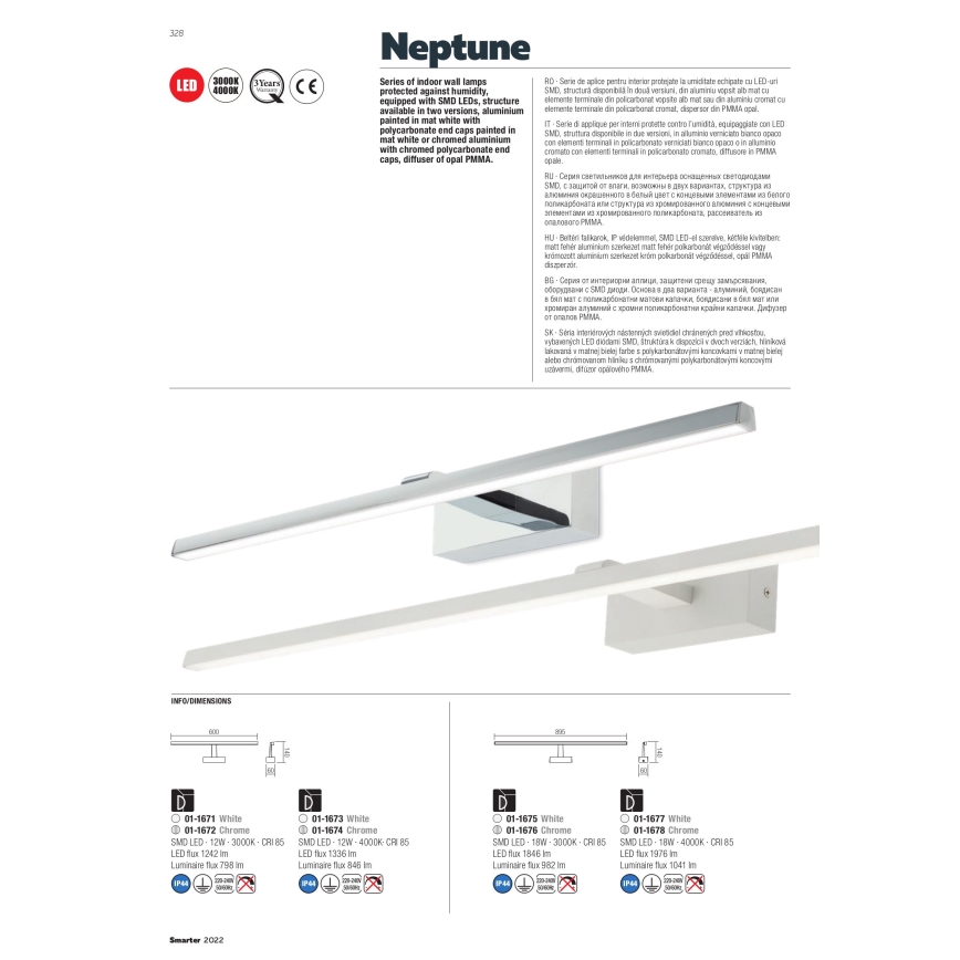 Redo 01-1677 - NEPTUNE LED Bathroom Mirror Light, 18W/230V, 89.5 cm, IP44, White