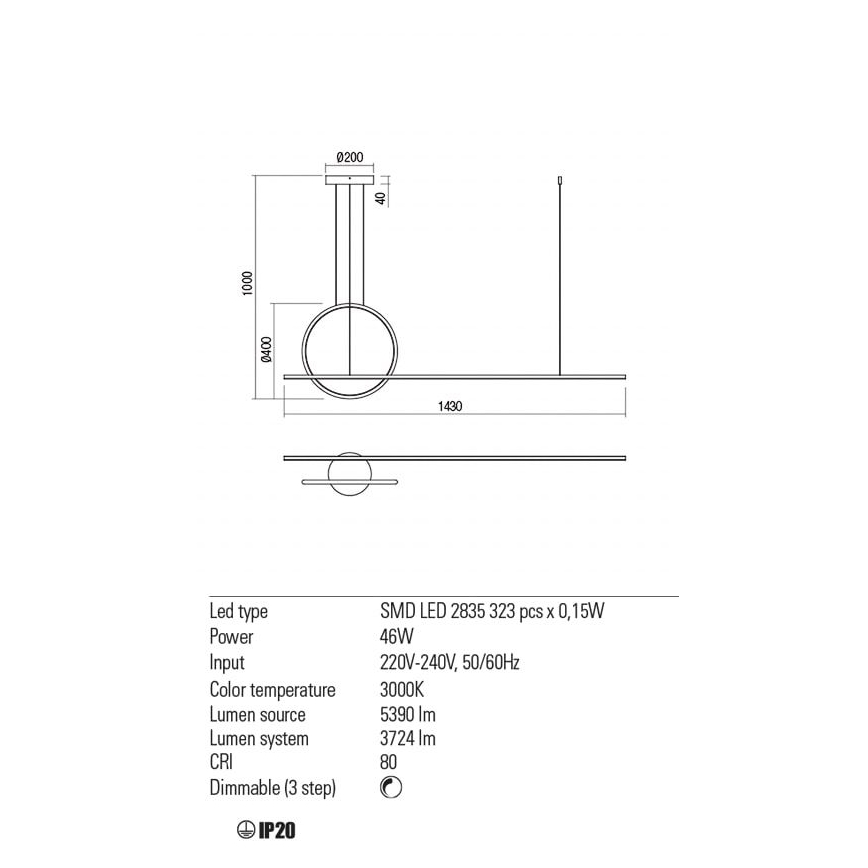 Redo 01-1734 - LED Dimmable chandelier on a string GIOTTO LED/46W/230V white