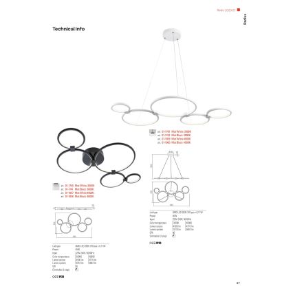 Redo 01-1742 - LED Chandelier on a string RADIUS LED/45W/230V