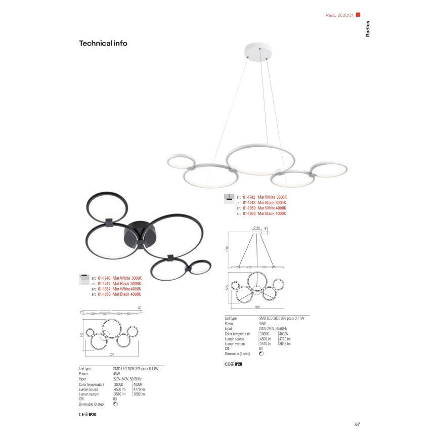 Redo 01-1742 - LED Chandelier on a string RADIUS LED/45W/230V