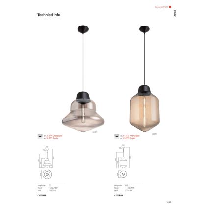 Redo 01-1773 - Chandelier on a string AMNO 1x/E27/42W/230V d. 26 cm grey
