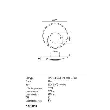 Redo 01-1790 - LED Dimmable wall light TORSION LED/27W/230V bronze