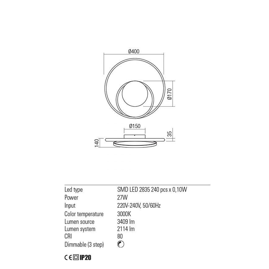 Redo 01-1790 - LED Dimmable wall light TORSION LED/27W/230V bronze