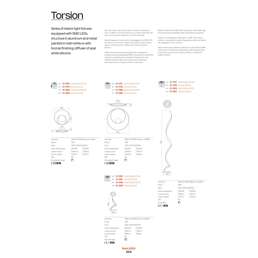 Redo 01-1793 - LED Dimmable chandelier on a string TORSION LED/29W/230V d. 55 cm white