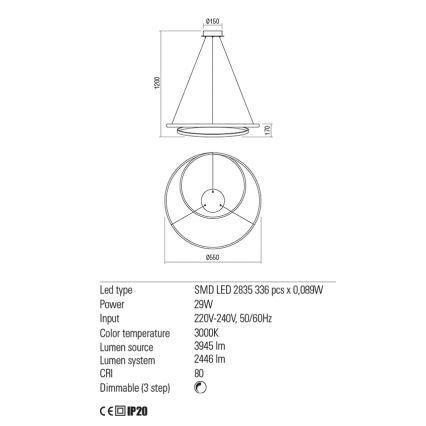 Redo 01-1793 - LED Dimmable chandelier on a string TORSION LED/29W/230V d. 55 cm white