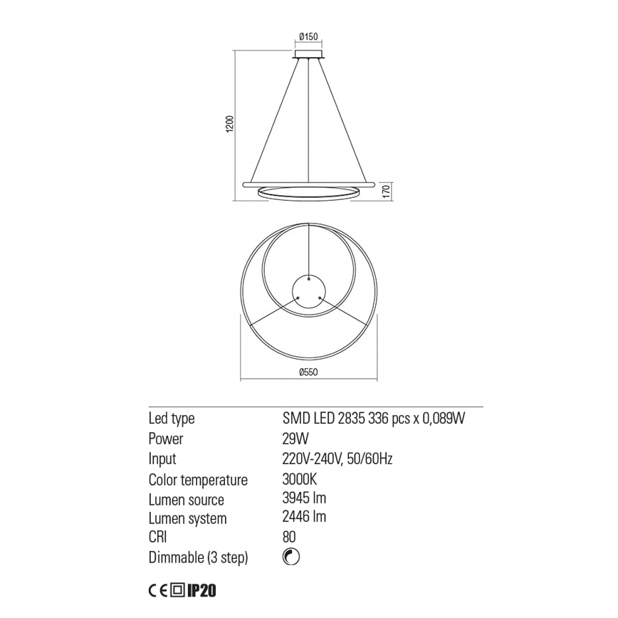 Redo 01-1793 - LED Dimmable chandelier on a string TORSION LED/29W/230V d. 55 cm white