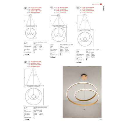 Redo 01-1796 - TORSION LED Cable-Suspended Chandelier LED/40W/230V Ø74 cm Bronze