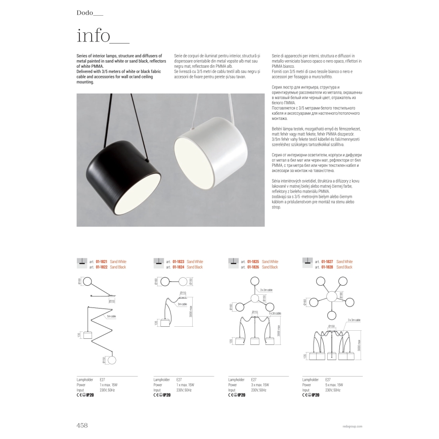Redo 01-1821 - Chandelier on a string DODO 1xE27/15W/230V spider white