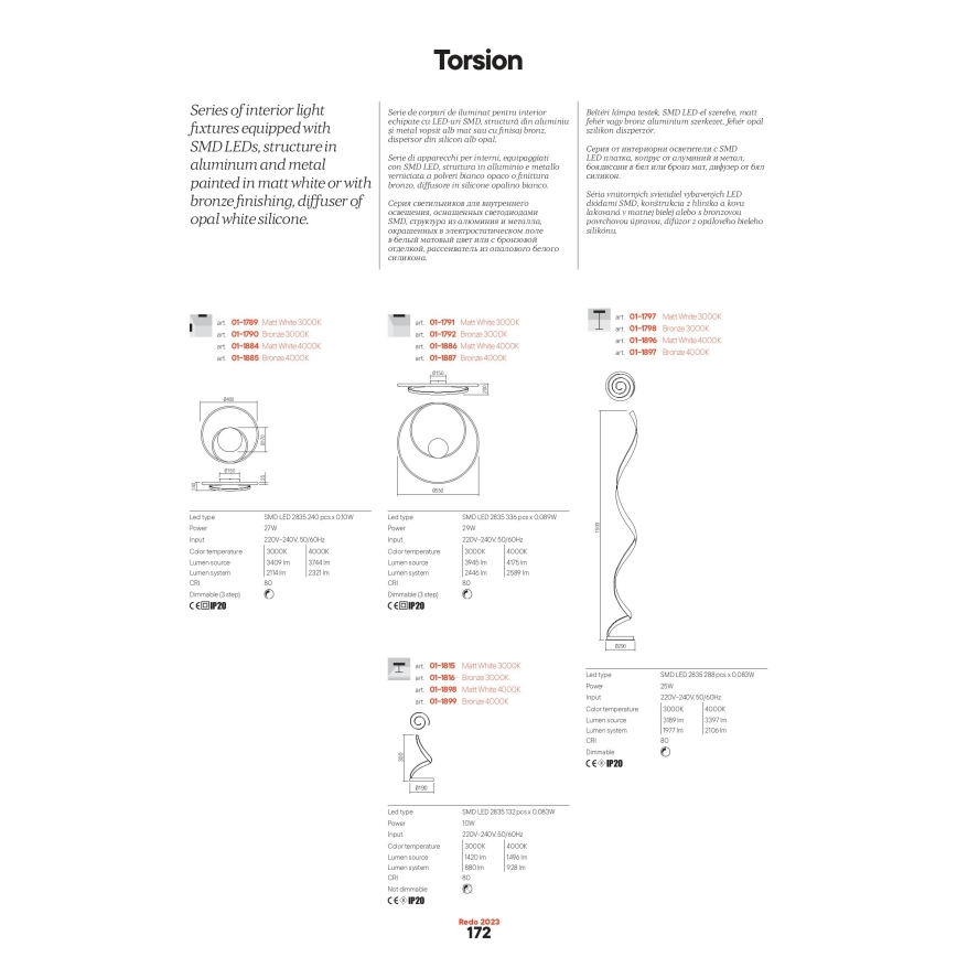 Redo 01-1887 - TORSION LED Dimmable Ceiling Light, 29W/230V, Ø 55 cm, Bronze