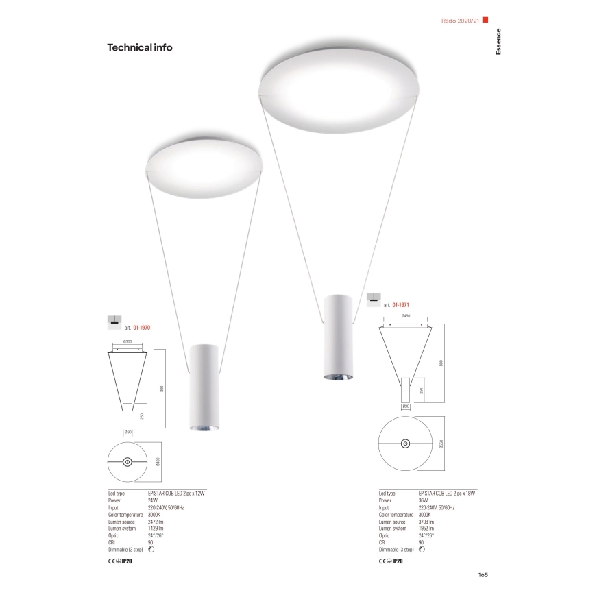 Redo 01-1971 - LED Dimmable chandelier on a string ESSENCE LED/36W/230V CRI 90 3000K white