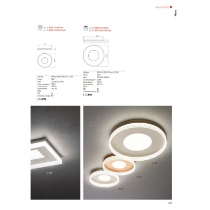 Redo 01-1998 - Dimmable MAYA LED Ceiling Light, LED/42W/230V, 42.5x42.5 cm, Gold