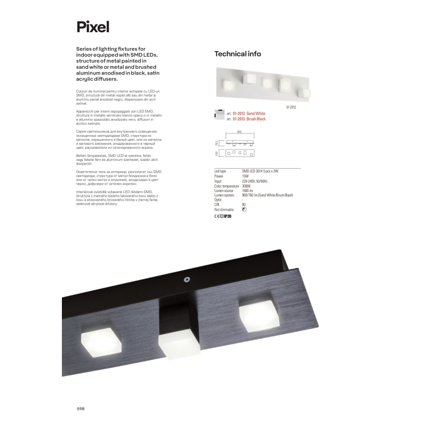 Redo 01-2013 - LED Ceiling light PIXEL LED/15W/230V 3000K 40x10 cm black