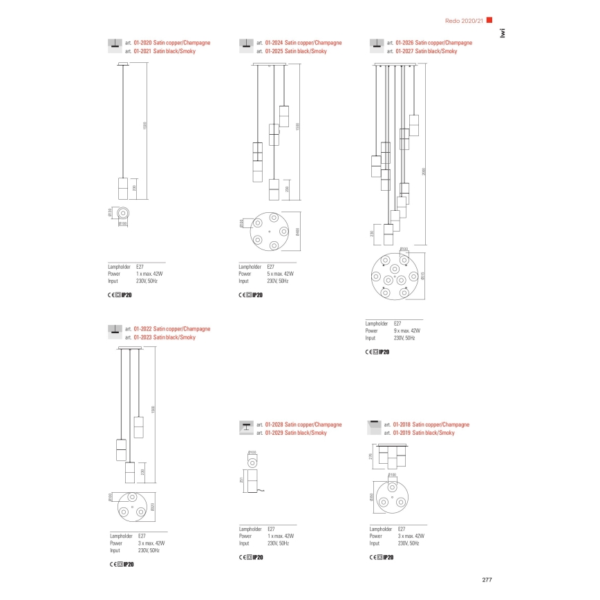 Redo 01-2027 - Chandelier on a string IWI 9xE27/42W/230V black