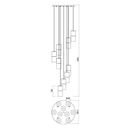 Redo 01-2027 - Chandelier on a string IWI 9xE27/42W/230V black