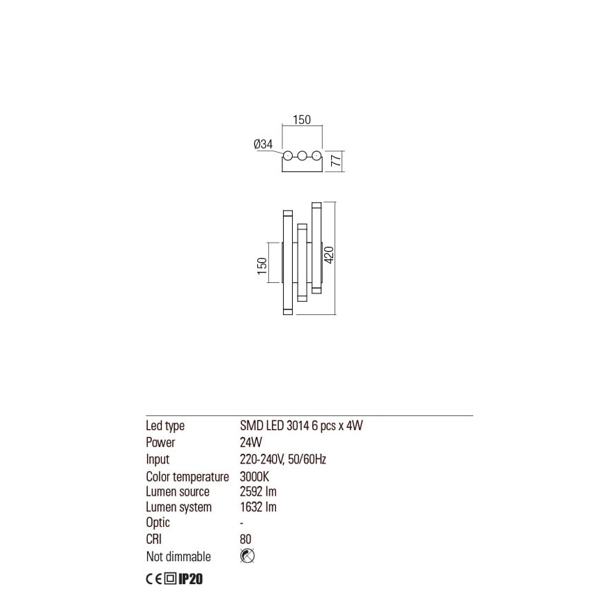 Redo 01-2036 - LED Wall light MADISON 6xLED/4W/230V gold