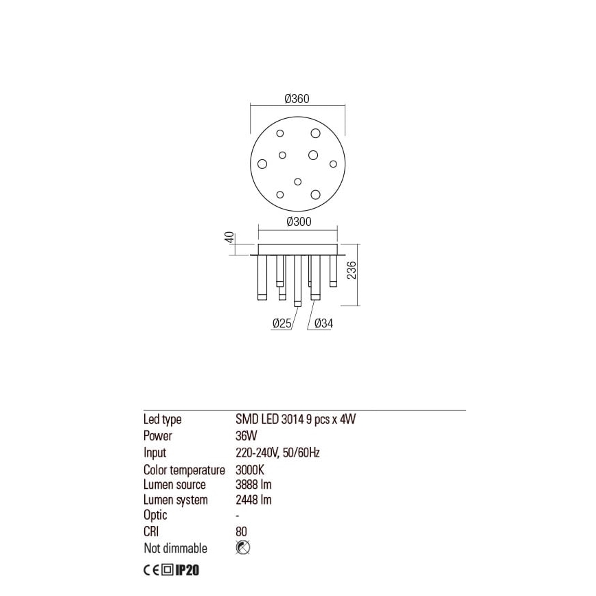 Redo 01-2042 - LED Ceiling light MADISON 9xLED/4W/230V shiny chrome/black/copper