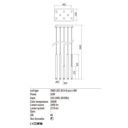 Redo 01-2049 - LED Chandelier on a string MADISON 8xLED/4W/230V shiny chrome/black/copper