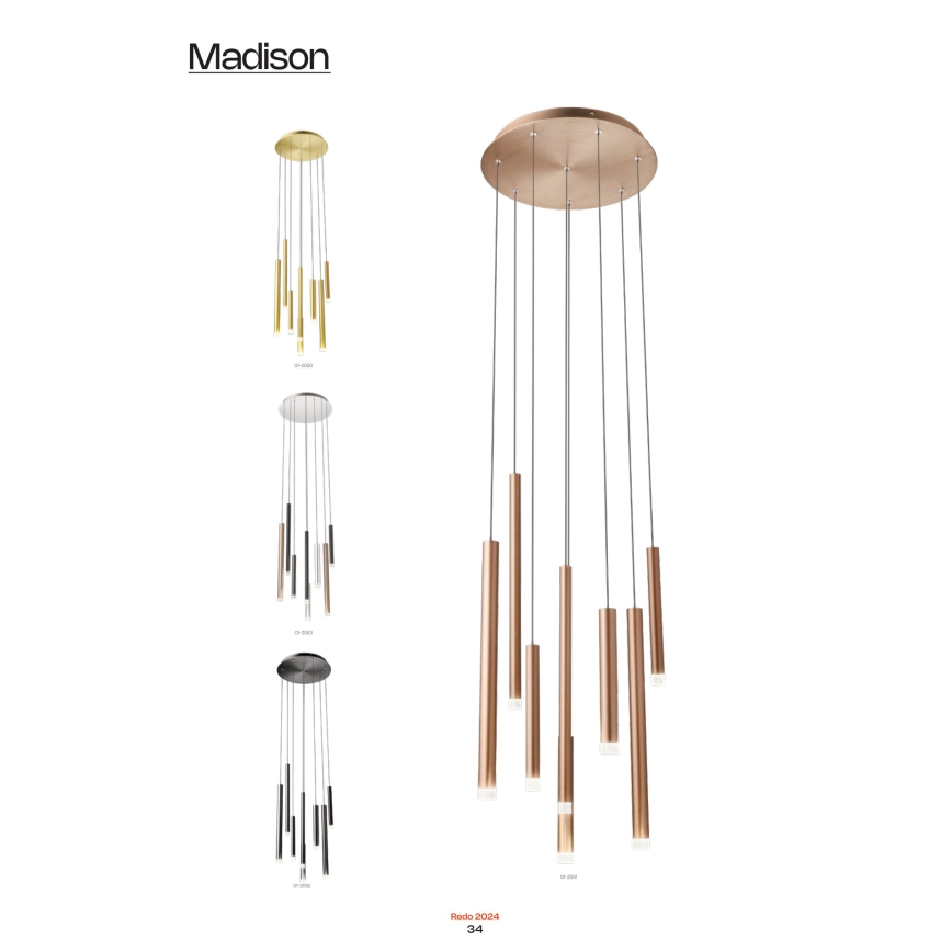 Redo 01-2053 - LED Chandelier on a string MADISON 8xLED/4W/230V shiny chrome/black/copper