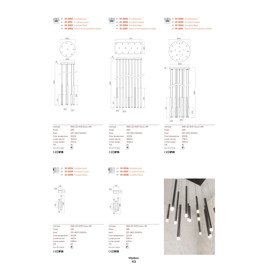 Redo 01-2053 - LED Chandelier on a string MADISON 8xLED/4W/230V shiny chrome/black/copper