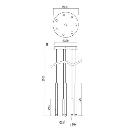 Redo 01-2053 - LED Chandelier on a string MADISON 8xLED/4W/230V shiny chrome/black/copper