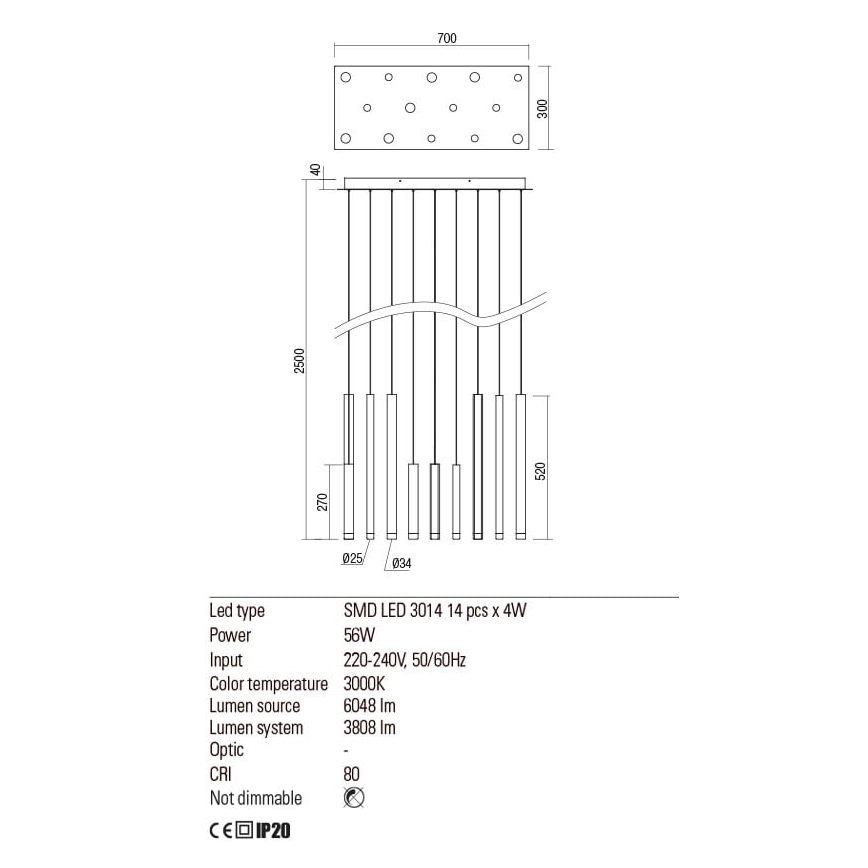 Redo 01-2054 - LED Chandelier on a string MADISON 14xLED/4W/230V gold
