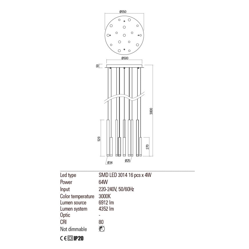 Redo 01-2058 - LED Chandelier on a string MADISON 16xLED/4W/230V gold