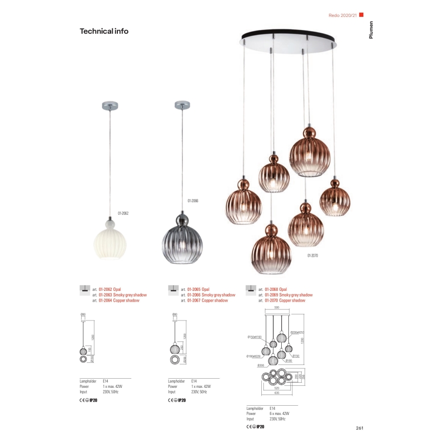 Redo 01-2064 - PLUMEN cable-hung pendant 1xE14/42W/230V, Ø 15 cm, copper