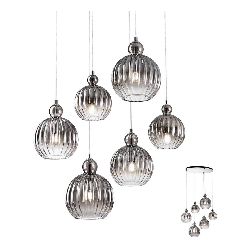 Redo 01-2069 - Chandelier on a string PLUMEN 6xE14/42W/230V grey