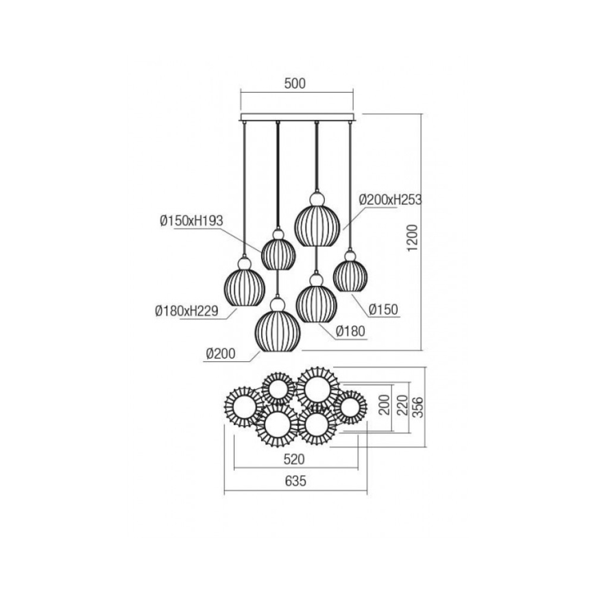 Redo 01-2069 - Chandelier on a string PLUMEN 6xE14/42W/230V grey