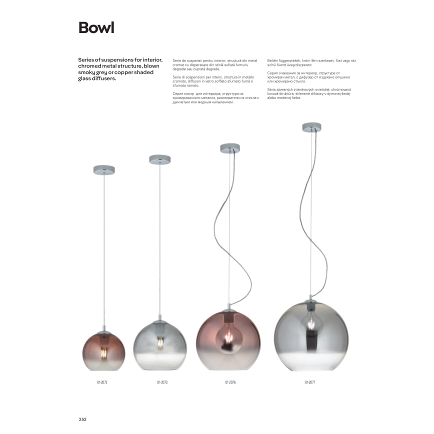 Redo 01-2076 - Chandelier on a string BOWL 1xE27/42W/230V d. 30 cm copper