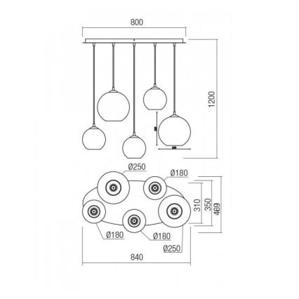 Redo 01-2079 - Chandelier on a string BOWL 5xE27/42W/230V smoky