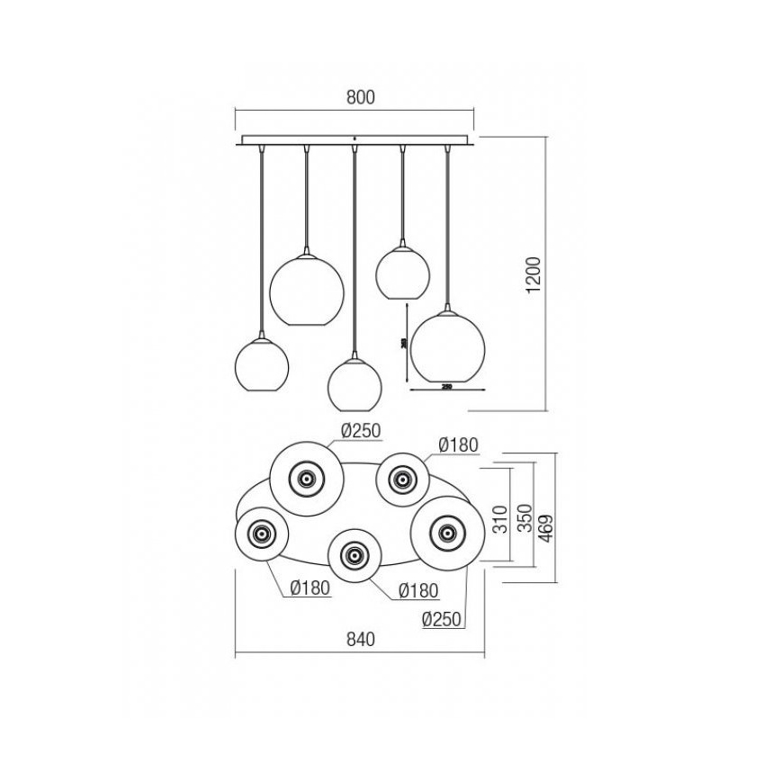 Redo 01-2079 - Chandelier on a string BOWL 5xE27/42W/230V smoky